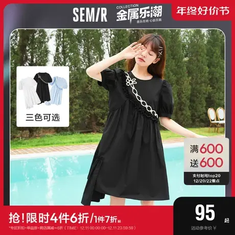 森马连衣裙女夏季小众设计2022新款宽松泡泡袖衬衫裙通勤显瘦图片