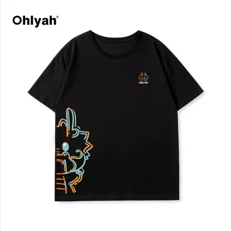 Ohlyah春夏新款卡通小龙印花短袖T恤男女同款潮牌情侣无性别t恤图片