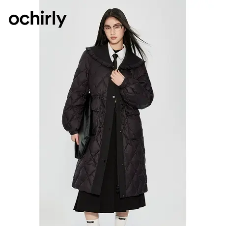 ochirly欧时力 娃娃领长款羽绒服女2023新款秋冬荷叶边保暖外套图片