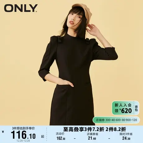 ONLY奥莱春夏黑色收腰显瘦蝴蝶结半高领连衣裙女图片