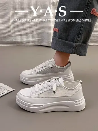 2024春夏新款百搭网面透气小白鞋子女鞋厚底板鞋休闲运动薄款网鞋商品大图