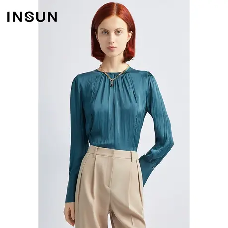 INSUN恩裳秋季手工压褶易打理百搭衬衫商品大图
