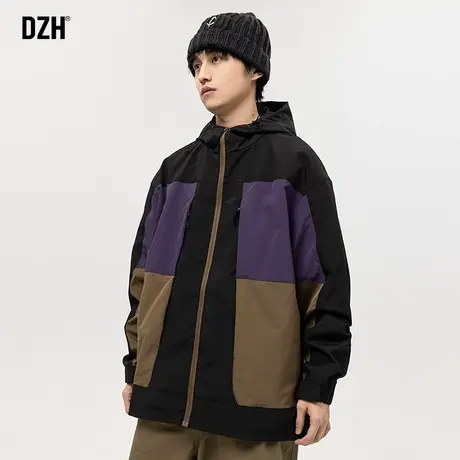 男生拼色连帽外套男高级感痞帅2024年春季新款冲锋衣男款运动夹克商品大图