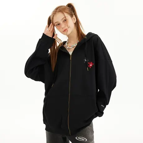 Nuthink欧美国潮oversize开衫卫衣男潮牌ins大码冬季加肥加大外套商品大图