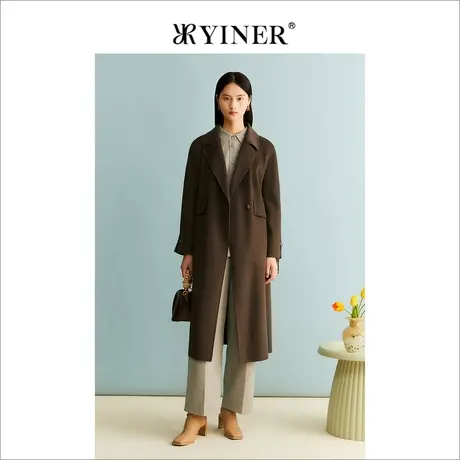 【绵羊毛+羊绒】YINER音儿女装冬季双面毛呢大衣长款外套图片