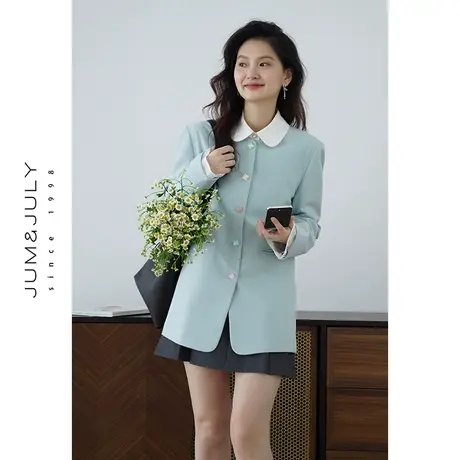 嘉茱莉2024春季新款几何纽扣外套女圆领上衣小众设计感法式外套商品大图