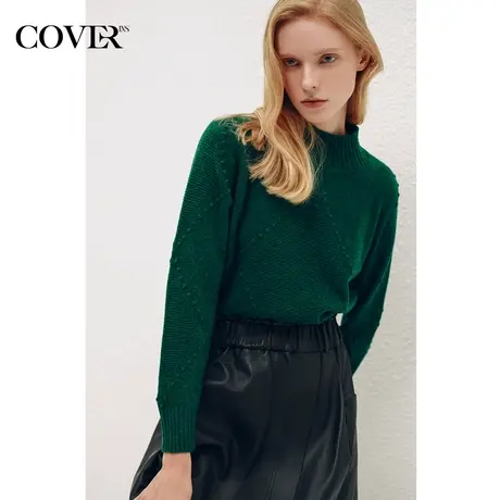 COVER冬季立体绞花纯羊毛保暖毛织衫商品大图