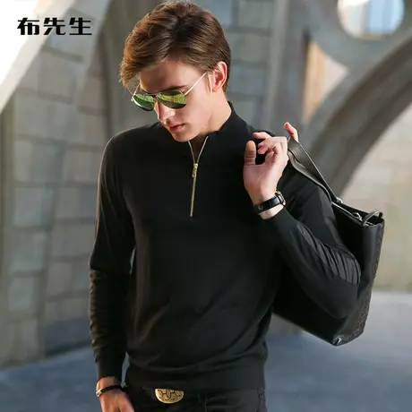 MrBu布先生长袖T恤 羊毛衫半高领拉链时尚纯羊毛男针织毛衣 BT338商品大图
