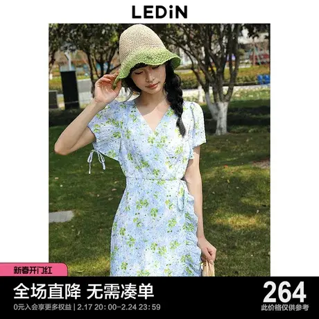 乐町甜美围裹式连衣裙23年夏法式碎花短裙C2FAD2304图片