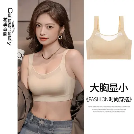 女士大胸显小全罩杯聚拢无痕无钢圈大码薄款无钢圈超薄夏季内衣商品大图
