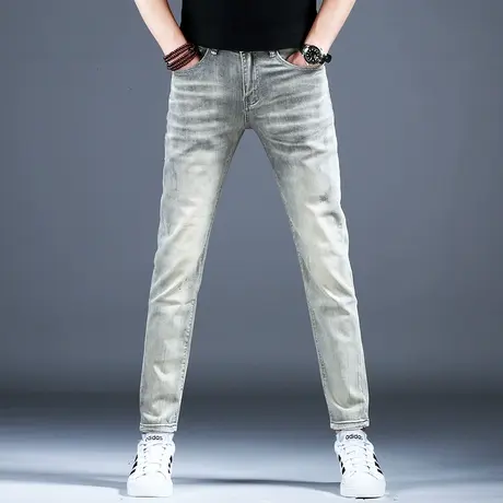 2024男士新款春季牛仔裤子简约灰色修身小脚裤美式棉弹男潮牌休闲图片