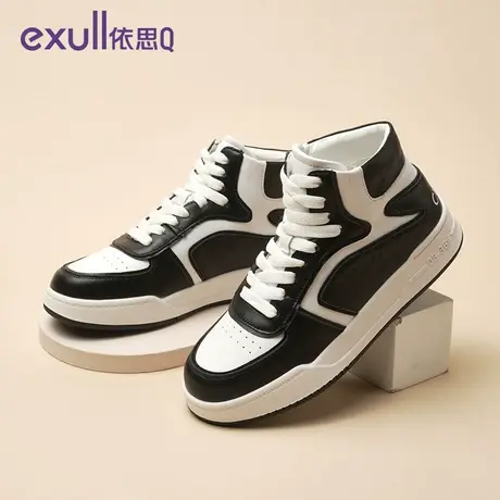 依思q女鞋2023新款秋冬季高帮运动鞋加绒棉鞋板鞋黑白熊猫鞋女款图片