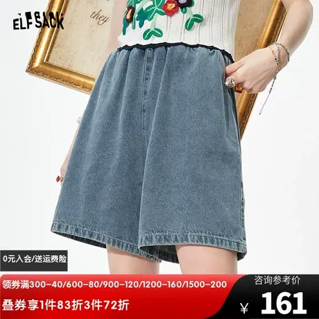 妖精的口袋高腰牛仔短裤女2023夏季新款直筒中裤宽松阔腿薄款裤子图片
