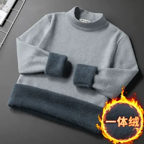 半高领毛衣男针织衫秋冬保暖一体绒内搭中领打底衫加绒加厚毛线衣图片