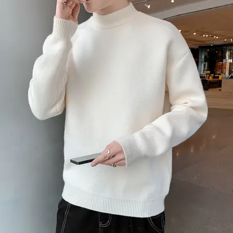 半高领毛衣男士2023秋冬季潮流宽松加绒加厚男生内搭针织打底线衫商品大图