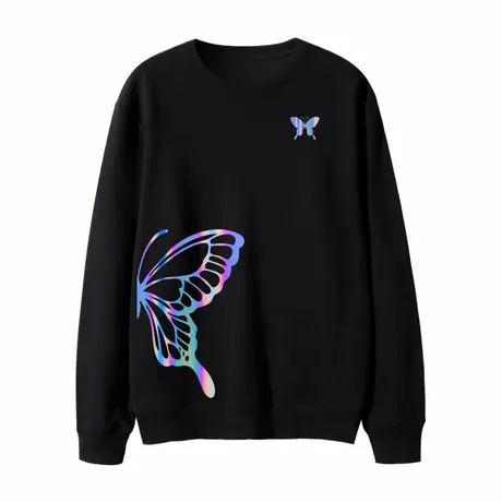 蝴蝶卫衣新款2023年秋季情侣装男女宽松纯棉圆领大码黑色薄款长袖商品大图