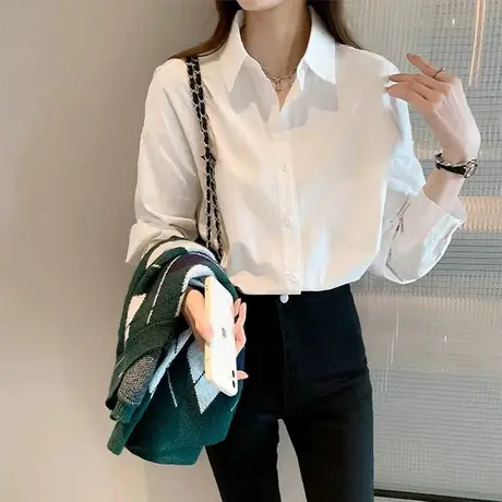 2023春秋款上衣新品中长款白衬衫女设计感小众高级感百搭潮流小衫图片