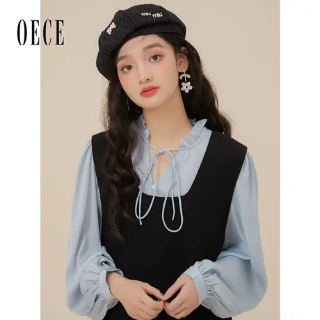 Oece别致独特套装裙春装女2023年新款衬衫连衣裙两件套图片