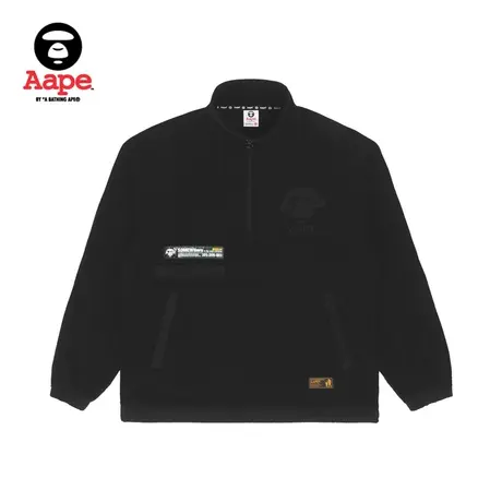 Aape旗舰店男装秋冬半拉链式简约拼接立领绒面卫衣3940XXJ商品大图