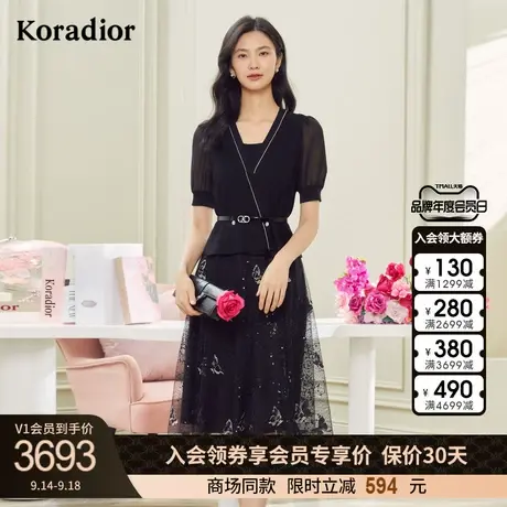 珂莱蒂尔商场同款气质连衣裙女拼接公主裙小黑裙名媛2023夏季新款图片