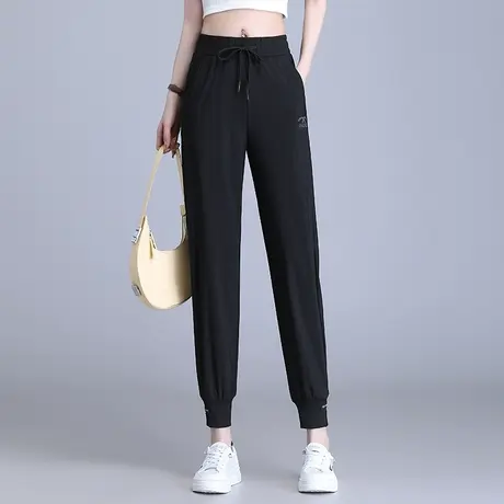 黑色卫裤运动裤女2023夏季新款冰丝速干裤小个子显瘦九分休闲裤薄商品大图