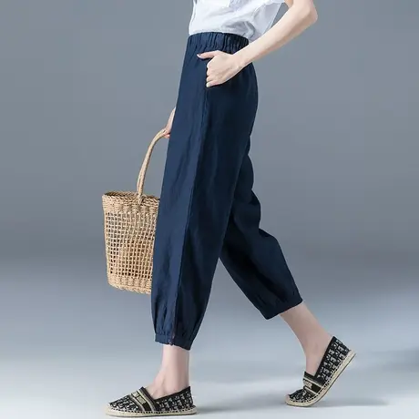 七分棉麻灯笼裤女夏薄款宽松休闲裤小个子八分裤胖mm女裤亚麻裤子图片