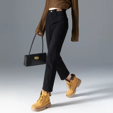 黑色烟管裤女2023新款秋季小个子八分九分裤牛仔裤女春秋直筒裤子商品大图