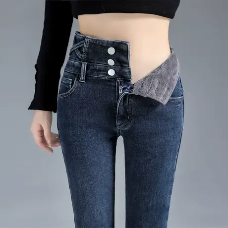 加绒牛仔裤女秋季冬2023年新款高腰显瘦铅笔弹力紧身加厚小脚裤子图片