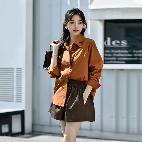 衬衫上衣女2023秋季新款复古港风设计感百搭宽松显瘦休闲长袖衬衣商品大图