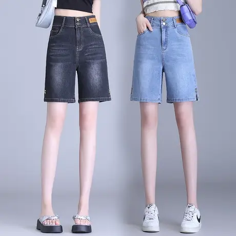 夏季大码牛仔短裤女2023新款显瘦直筒中裤A字薄款休闲5分阔腿裤潮商品大图