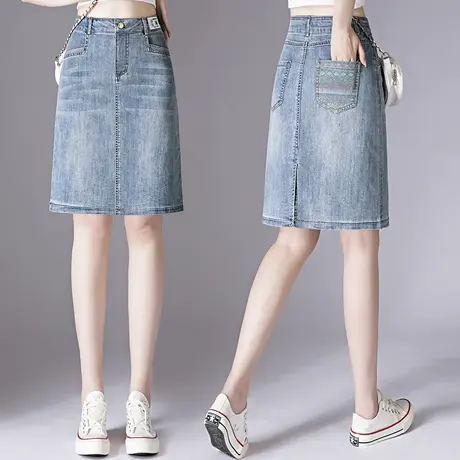 牛仔半身裙女夏薄款高腰显瘦A字中裙2023新款时尚大码休闲包臀裙图片