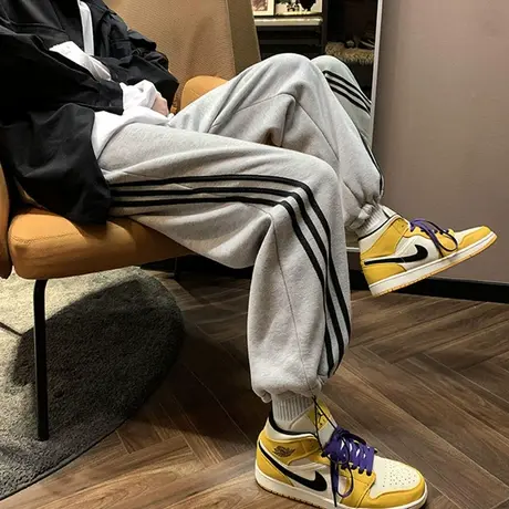 加绒裤子女秋冬宽松小个子高腰直筒卫裤休闲哈伦运动束脚裤潮ins商品大图