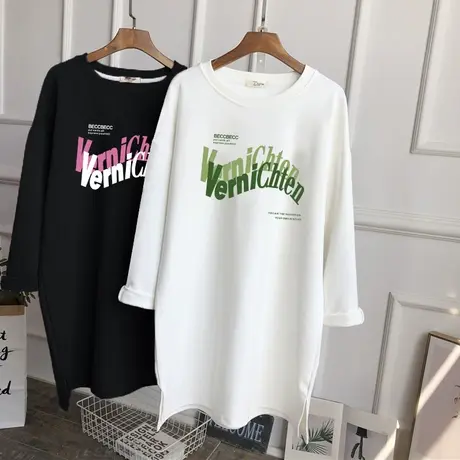 纯棉打底衫女中长款内搭秋冬磨毛加厚长袖t恤女韩版宽松百搭上衣商品大图