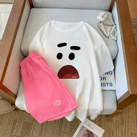 纯棉运动服套装跑步女2023新款夏季宽松短袖短裤小个子休闲两件套图片