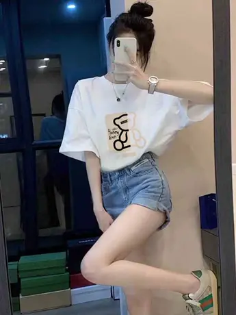 白色仿棉短袖t恤女装2023新款上衣商品大图