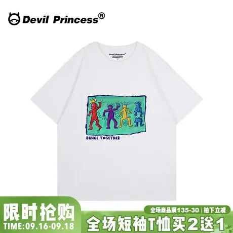 小众设计感搞怪涂鸦风白色正肩t恤女短袖宽松超火纯棉半袖上衣夏商品大图