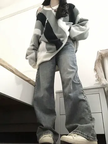 微喇牛仔裤女小个子美式复古秋冬2023新款宽松百搭阔腿直筒裤子春图片