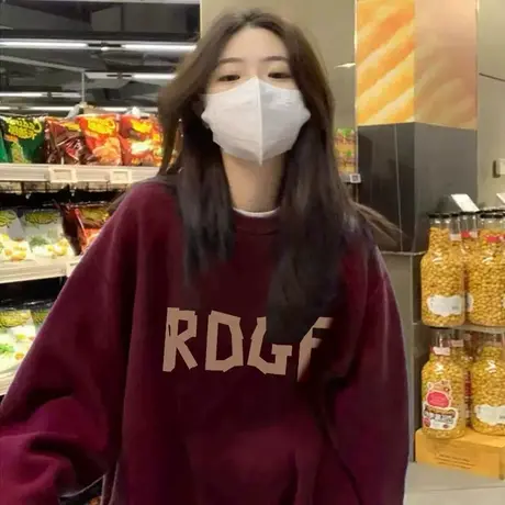 复古港风chic加绒加厚卫衣女大码秋冬款ins潮炸街国潮情侣装上衣商品大图