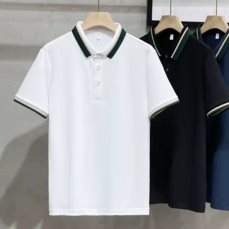 男士冰丝棉短袖T恤个性条纹领英伦时尚百搭针织POLO衫薄款夏季潮T商品大图