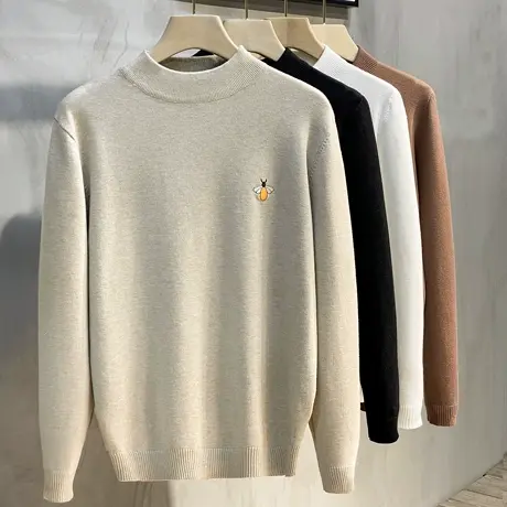 2023年秋冬新款半高领毛衣男打底针织衫中领韩潮蜜蜂刺绣加绒加厚商品大图