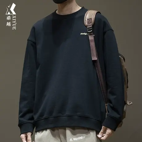 秋季新款纯棉卫衣男秋冬黑色大码上衣男士加肥加绒加厚无帽男款潮商品大图