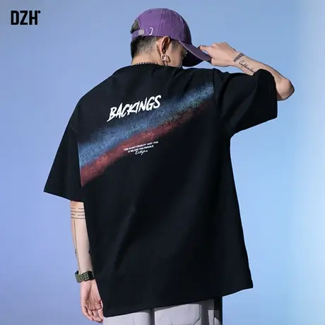 男士印花黑色纯棉t恤男短袖潮牌情侣装夏装半袖男款体恤宽松上衣商品大图