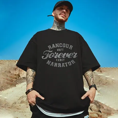 oversize欧美潮牌胖子男装大码国潮简约宽松短袖T恤潮流ins半袖夏商品大图