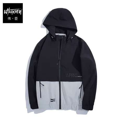 伟臣2023春秋新品大码男士连帽外套胖子加肥加大宽松轻薄夹克上衣商品大图