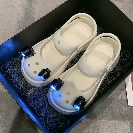 包头半拖鞋女夏外穿洞洞鞋2023新款网红超火厚底踩屎感带灯凉拖鞋商品大图