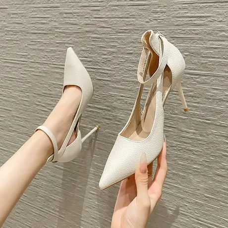 一字扣带尖头凉鞋女细跟2022年夏季新款气质百搭女神范职业高跟鞋商品大图