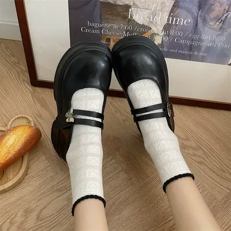 复古浅口圆头厚底松糕小皮鞋女秋季2023网红炸街英伦潮流软妹单鞋图片