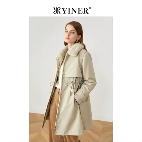 YINER音儿线上专选女装冬抽绳中长款水貂毛尼克服图片
