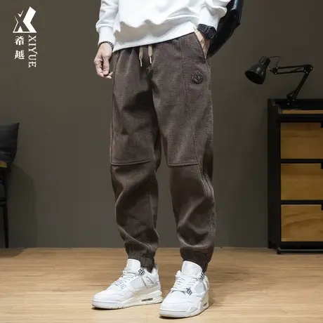 希越灯芯绒春季美式加厚束脚卫裤男宽松大码保暖加绒重磅休闲裤子图片