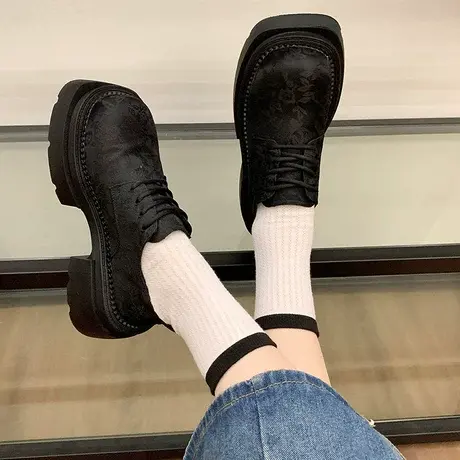 复古小皮鞋女2024新款小个子厚底增高小众设计感英伦春秋乐福鞋潮商品大图